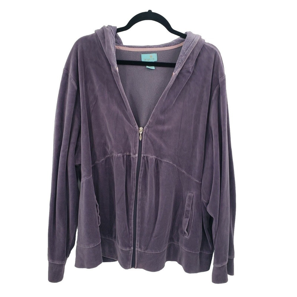 Tangerine Purple Crushed Velvet Jacket Womens 3x 1/2 Zip Pockets Stretch Gym